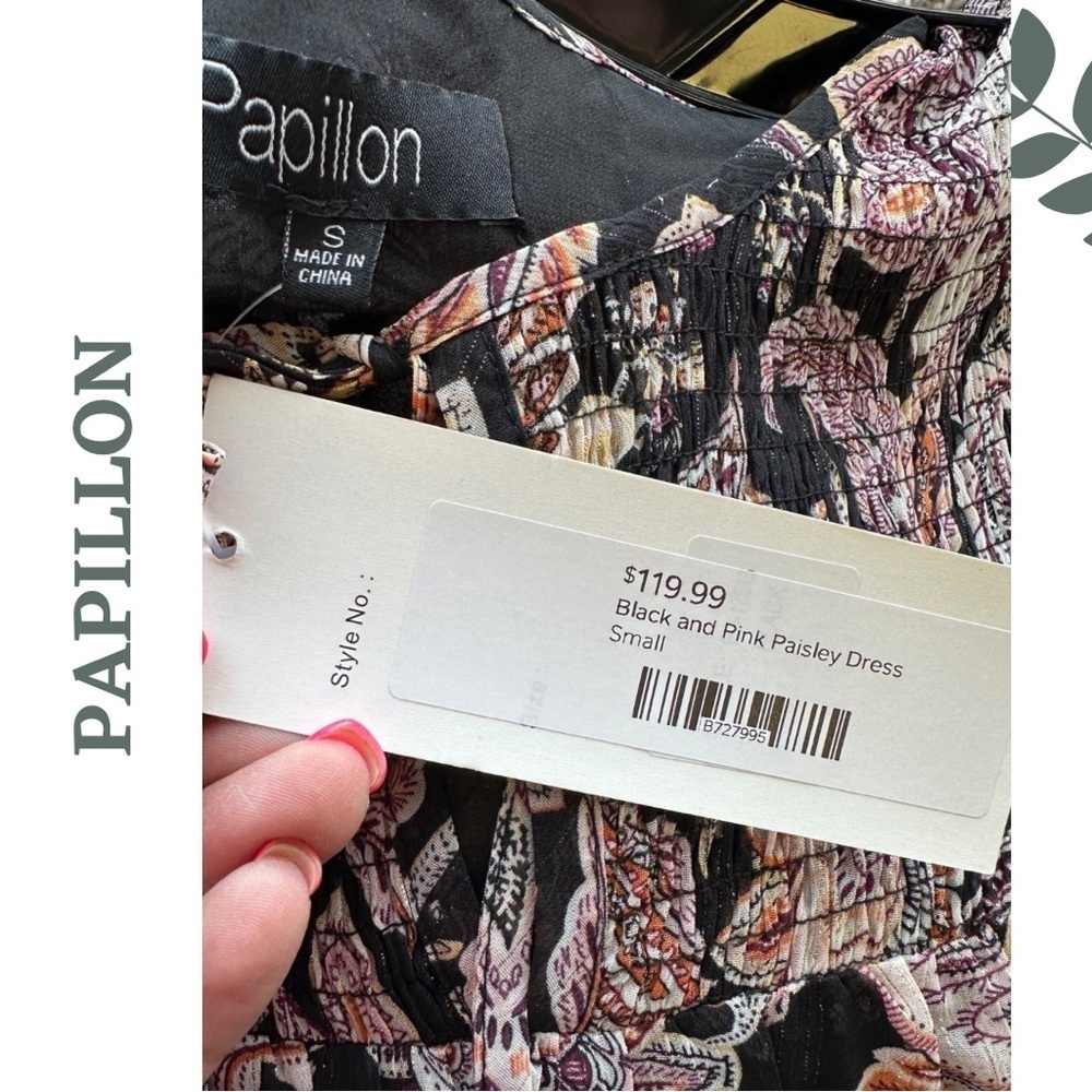 Papillon Paisley Lurex Georgette Tiered Dress Mini Long Sleeve Black Size Small - Picture 9 of 9